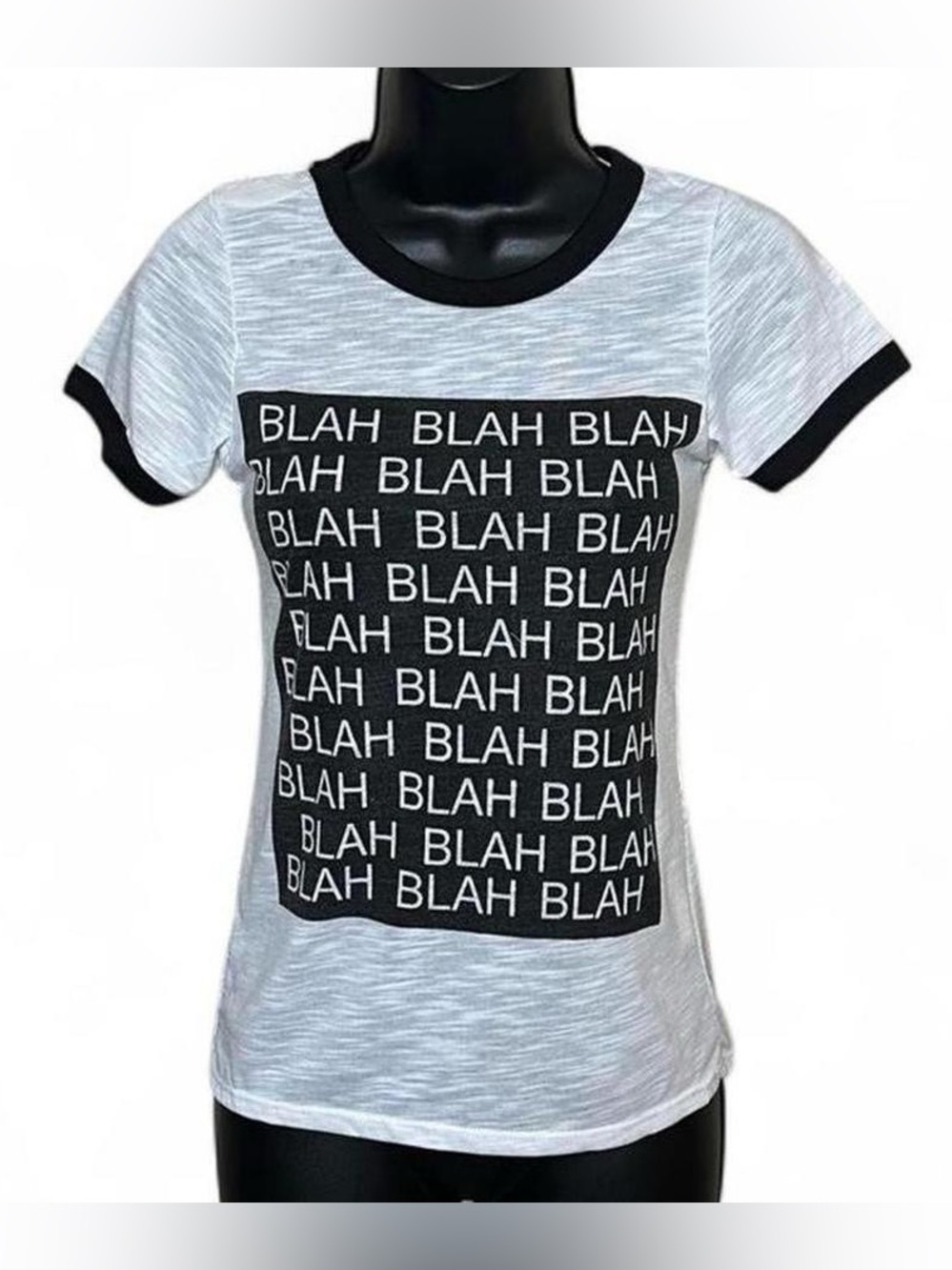 NWT Heathered White & Black “Blah Blah Blah” Graphic Tee